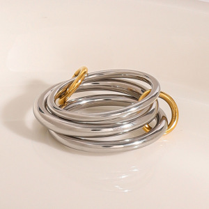1 Paire De Bagues Simples Pour Femmes, Style Moderne, Annulaires, En Acier Inoxydable Étanche, Couleur Or Et Argent, Série Classique h5 Image4