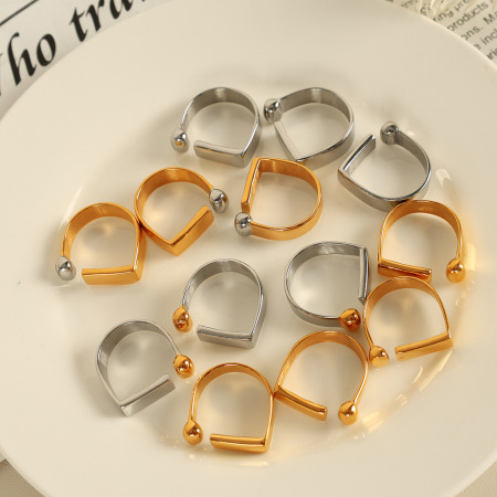 1 paire de bagues ajustables géométriques simples en acier inoxydable plaqué or  pour femme