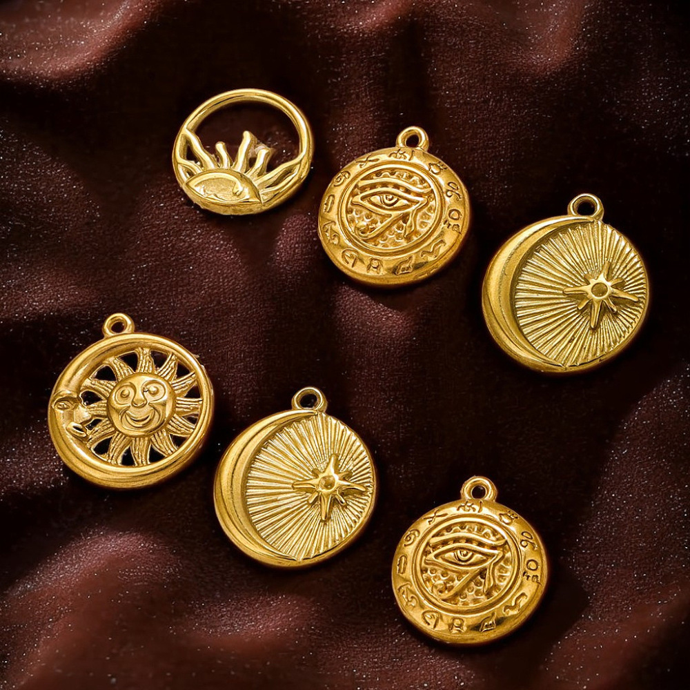 1 Paire De Pendentifs Rétro Soleil/Lune Pour Femme, Série Simple, Plaqués Or  Image3