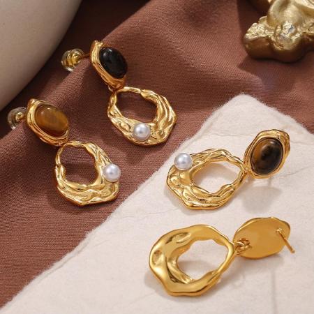 1 paire de boucles d'oreilles pendantes géométriques rétro en acier titane couleur or pour femme, série classique