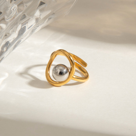 Bague ajustable pour femme Daily Series Classic, ronde et irrégulière, en acier inoxydable étanche couleur or (1 pièce). 2