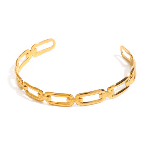 Bracelet Jonc Torsadé Classique En Acier Inoxydable Plaqué Or  Pour Femme, Série Simple, 1 Pièce h5 Image4