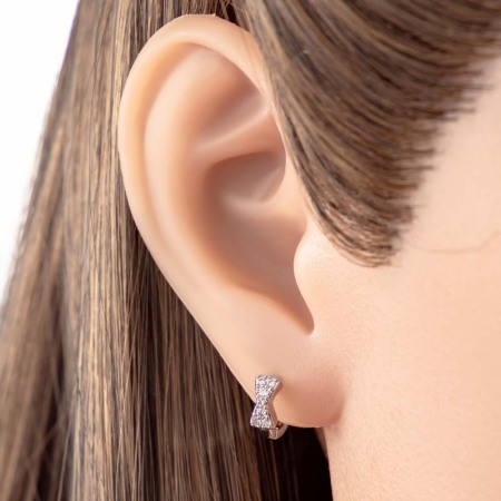1 pièce de boucles d'oreilles créoles pour femme, série Simple, nœud papillon, cuivre sans placage, zircone 2