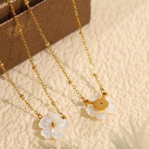 Collier Avec Pendentif En Forme De Fleur Élégante, Série Classique, En Acier Titane, Couleur Or, Pour Femme, 1 Pièce h5 Image10