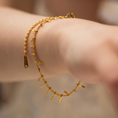 bracelet à breloques pour femme, série simple, ligne , en acier inoxydable plaqué or , 1 pièce 2
