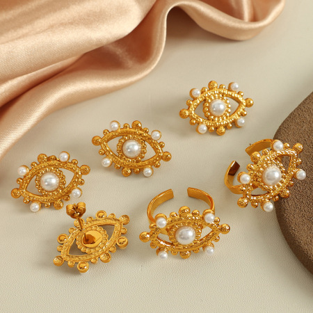 1 paire de boucles d'oreilles à tige simples en acier inoxydable plaqué or avec perles artificielles pour femme