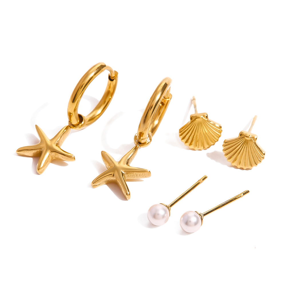 1 Paire De Boucles D'Oreilles Pour Femme, Série Romantique, Classique, En Acier Inoxydable Plaqué Or , Avec Perles Artificielles Image8