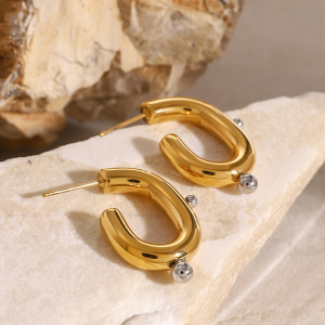 Boucles D'Oreilles Puces Pour Femme, Style Géométrique Simple, En Acier Inoxydable Plaqué Or Et Perles Artificielles (1 Paire). h5 Image4