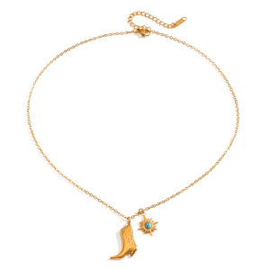 Collier Pendentif Femme Élégant En Forme De Botte, Style Soleil, En Acier Inoxydable, Étanche, Couleur Or, Avec Pierre Naturelle (1 Pièce). h5 Image6