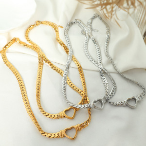 1 Paire De Petits Colliers De Luxe Simples Et Légers, Tendance Féminine, En Acier Titane Plaqué Or, Style Cubain, Pendentif Pour Femme h5 Image4