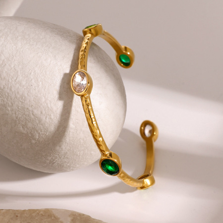 bracelet géométrique en acier inoxydable plaqué or  et zircon pour femme, série simple, style ins