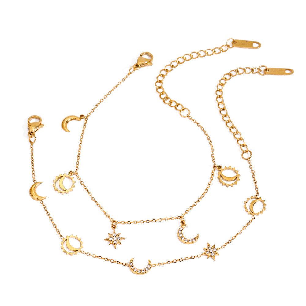 Bracelet À Breloques Lune Et Étoile Pour Femme, En Acier Inoxydable Doré (1 Pièce). Image7