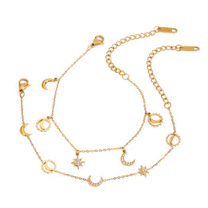 Bracelet À Breloques Lune Et Étoile Pour Femme, En Acier Inoxydable Doré (1 Pièce). h5 Image7