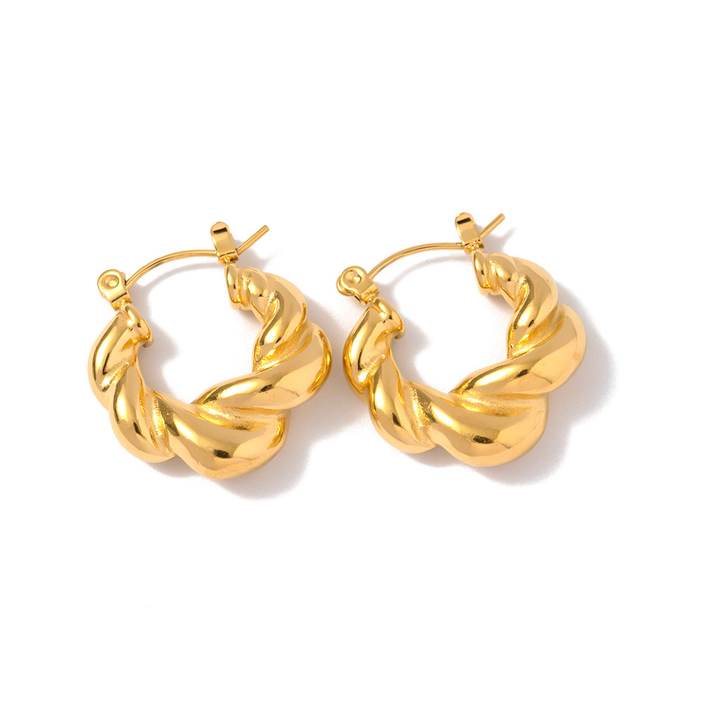 1 Paire De Boucles D'Oreilles Créoles Annulaires Daily Twist En Acier Inoxydable Étanche Couleur Or Pour Femme, Collection Classique Daily Twist Image6