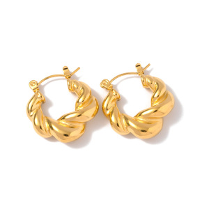 1 Paire De Boucles D'Oreilles Créoles Annulaires Daily Twist En Acier Inoxydable Étanche Couleur Or Pour Femme, Collection Classique Daily Twist h5 Image6