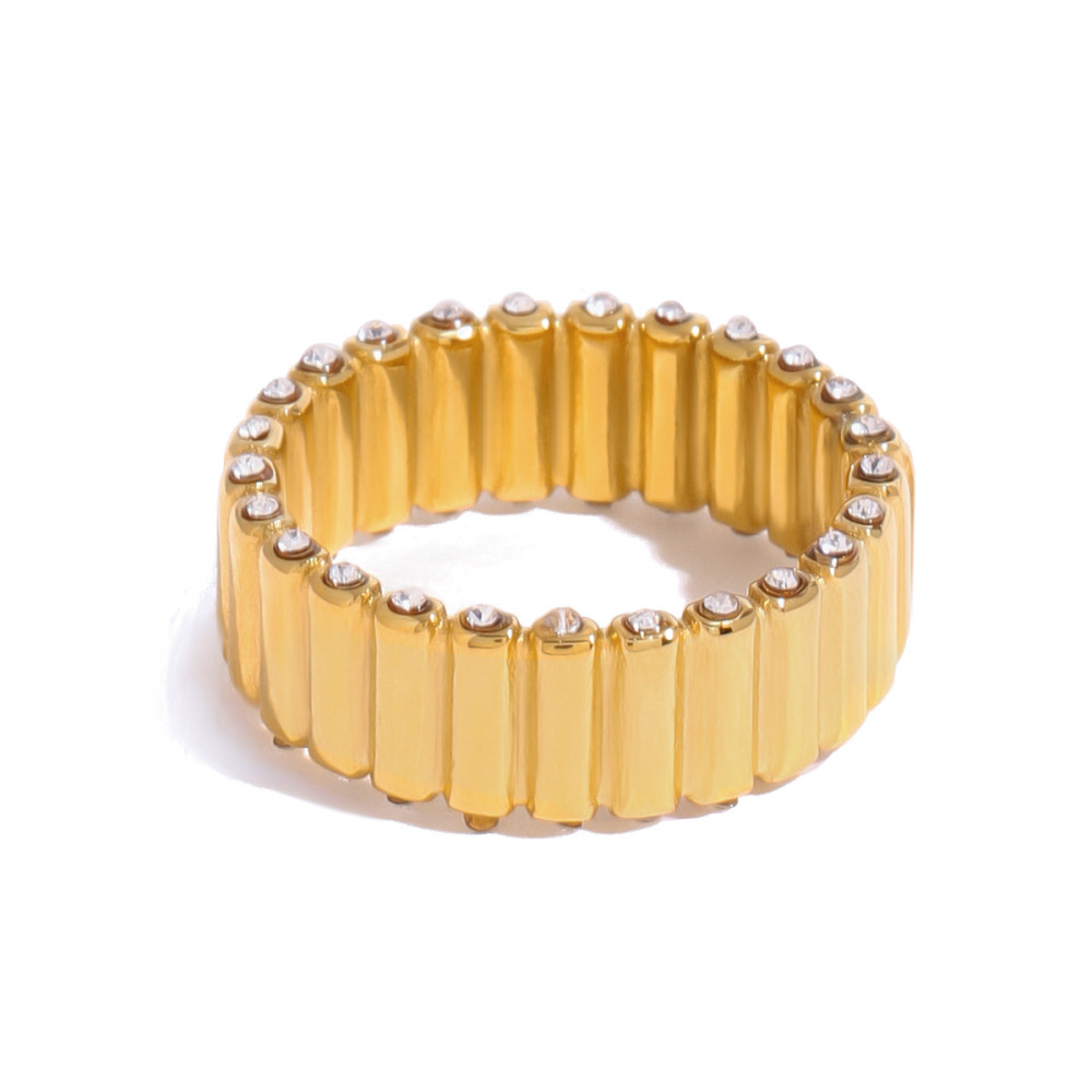 1 Paire De Bagues Simples Pour Femmes, Série , En Acier Inoxydable Plaqué Or , Avec Strass Image4