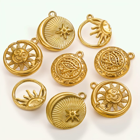 1 paire de pendentifs rétro soleil/lune pour femme, série simple, plaqués or 