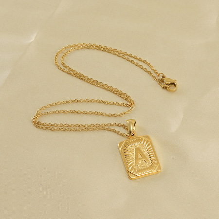 collier pendentif unisexe en acier inoxydable plaqué or , série simple, lettre quotidienne 2
