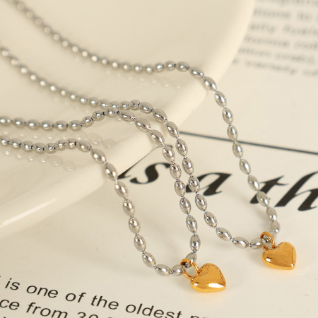 collier avec pendentif en forme de cœur simple en acier inoxydable plaqué or pour femme, 1 pièce 2
