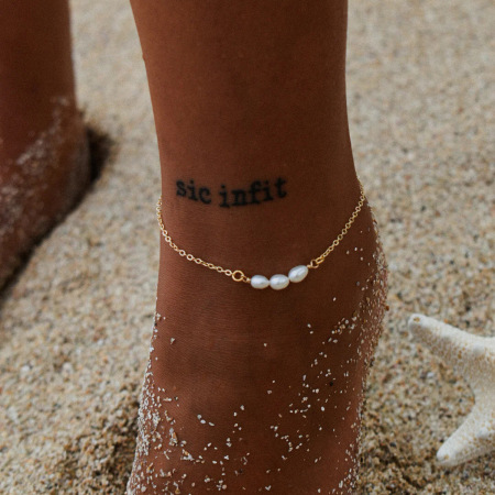 Bracelet de cheville pour femme en acier inoxydable, couleur or, orné de perles (1 pièce)