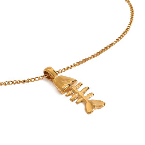 Collier Pendentif Femme Classique En Acier Inoxydable, Couleur Or, Motif Arête De Poisson Humoristique (1 Pièce) h5 Image8