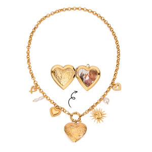 Collier Pendentif Romantique Chic En Forme De Cœur Et De Soleil, En Acier Inoxydable Étanche Couleur Or, À Faire Soi-Même Pour Femme (1 Pièce) h5 Image5