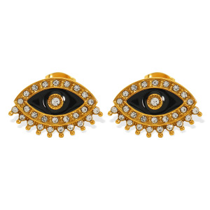 1 Paire De Boucles D'Oreilles À Tige Rétro En Acier Inoxydable Plaqué Or  Avec Strass Pour Femme h5 Image4
