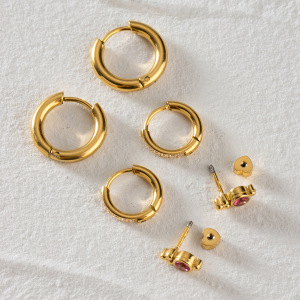 1 Paire De Boucles D'Oreilles Pour Femme, Série Luxueuse, En Acier Inoxydable Plaqué Or , Avec Strass Géométriques h5 Image3