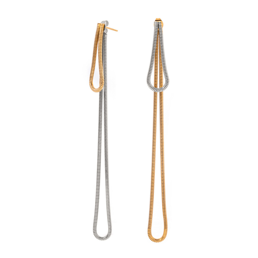 Boucles D'Oreilles Pendantes En Acier Inoxydable, Longues Boucles D'Oreilles À Maillons Ronds En Forme D'Os De Serpent, Style Plage, Avec Pompons Longs. Image9