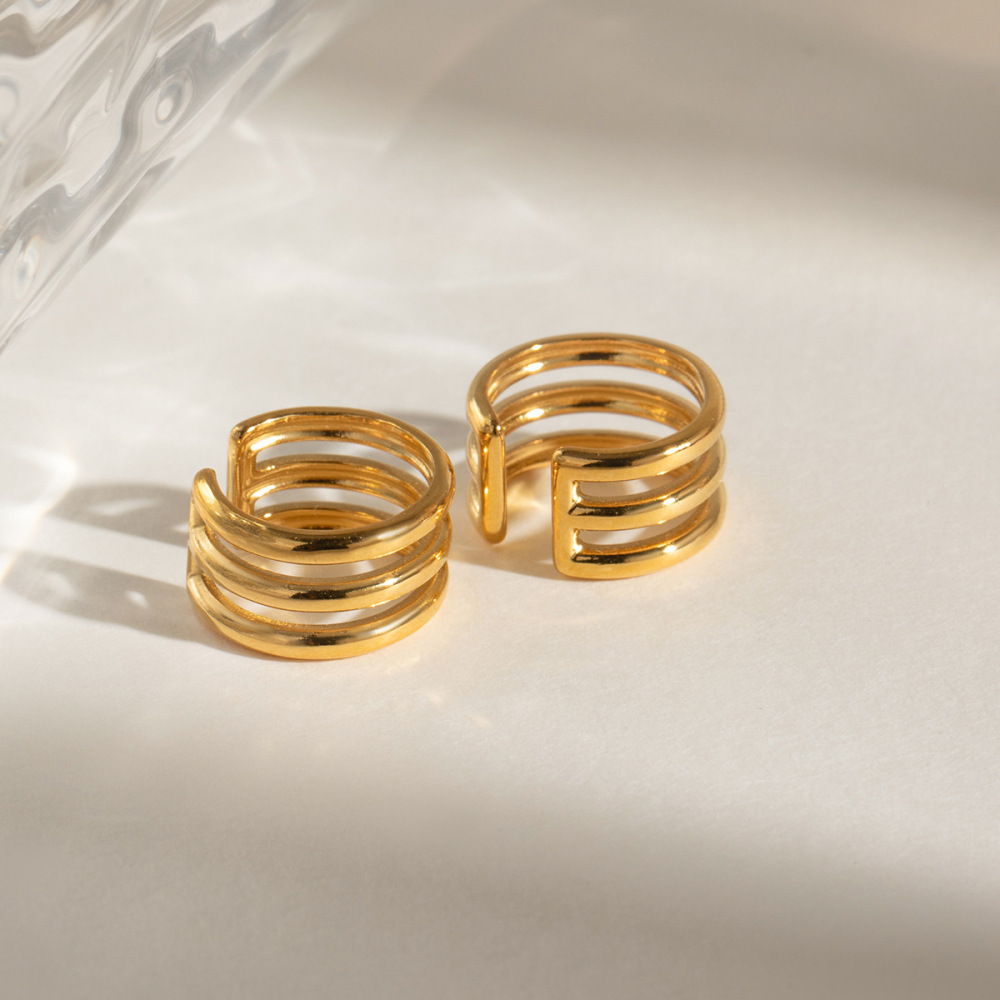 1 Paire De Manchettes D'Oreilles Simples Annulaires En Acier Inoxydable Plaqué Or Pour Femmes Image5