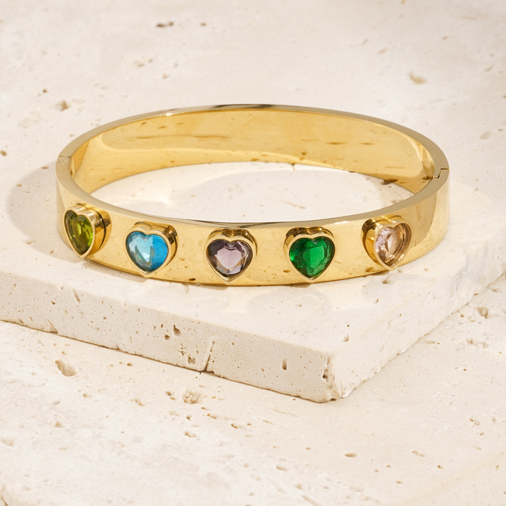 Bracelet Pour Femme En Acier Inoxydable Doré, Couleur Or, Forme De Cœur Colorée, Collection Glamorous (1 Pièce) h5Image3