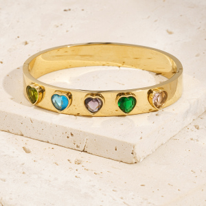 Bracelet Pour Femme En Acier Inoxydable Doré, Couleur Or, Forme De Cœur Colorée, Collection Glamorous (1 Pièce) h5 Image3