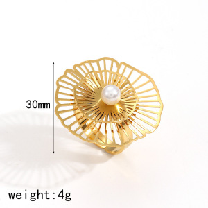1 Paire De Boucles D'Oreilles Pendantes Pour Femme, Collection Simple « Daily Flower », En Acier Inoxydable Plaqué Or Avec Perles Artificielles. h5 Image6