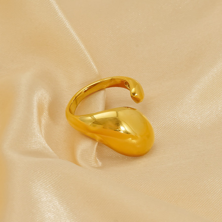 1 paire de bagues ajustables classiques en acier titane plaqué or pour femme, série simple 2