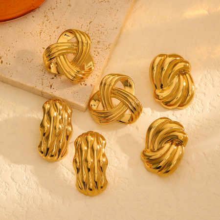 1 paire de boucles d'oreilles à tige géométriques rétro plaquées or  de la série simple 2