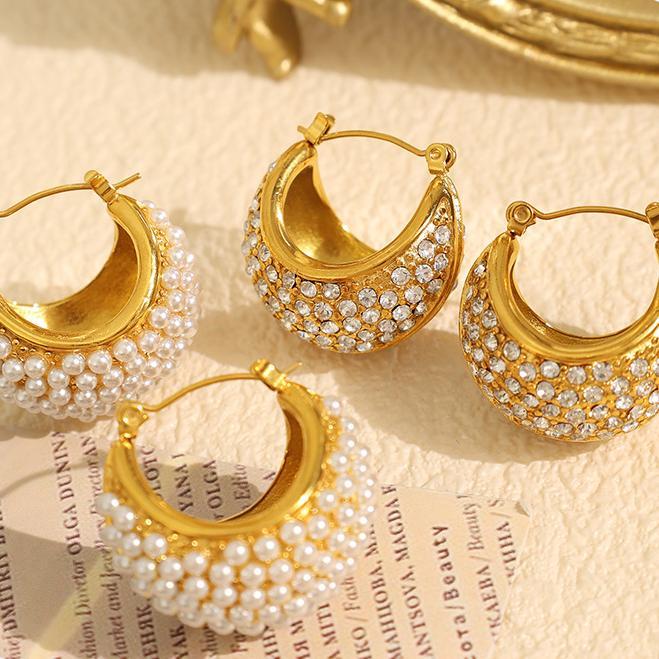 1 Paire De Boucles D'Oreilles Créoles Classiques Géométriques En Acier Titane Couleur Or Pour Femme, Série Luxueuse Image7