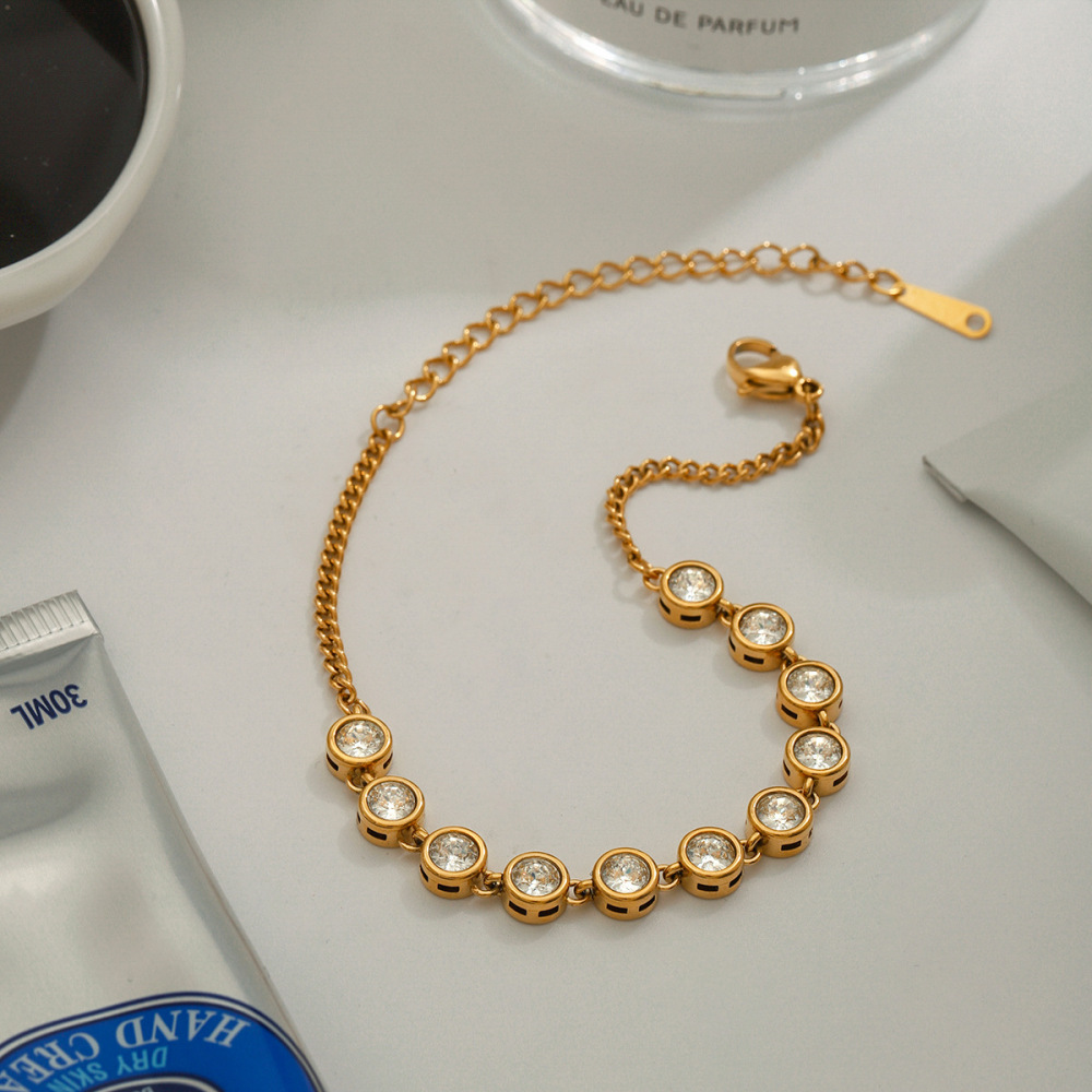 Bracelet Chaîne Classique Pour Femme, En Acier Inoxydable Étanche, Couleur Or (1 Pièce). Image6