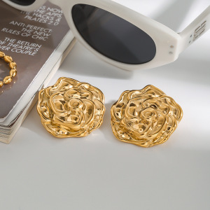 Boucles D'Oreilles Puces Pour Femme, Collection Romantique, Motif Fleurs Magnifiques, En Acier Inoxydable Étanche, Couleur Or (1 Paire). h5 Image5