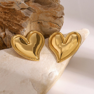 1 Paire De Boucles D'Oreilles Puces En Acier Inoxydable Doré, Étanches, En Forme De Cœur h5 Image3
