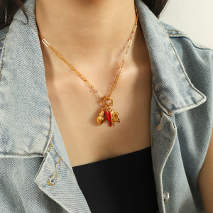 Collier Avec Pendentif En Forme De Cœur Rétro En Acier Inoxydable Plaqué Or Pour Femme, Série Simple, 1 Pièce h5 Image5