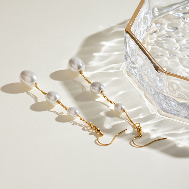 Boucles D'Oreilles Élégantes Et Simples À Pompon, En Acier Inoxydable Plaqué Or, Avec Perles Artificielles. Image5
