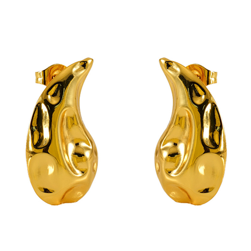 1 Paire De Boucles D'Oreilles À Tige Pour Femme En Acier Inoxydable Plaqué Or , Série Simple, Forme Goutte Image6