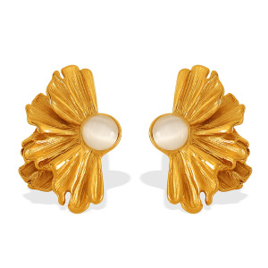 1 Paire De Boucles D'Oreilles À Tige En Acier Titane Plaqué Or  Avec Fleur Élégante Et Perles Artificielles Pour Femmes h5 Image5