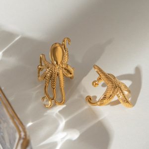 1 Paire De Boucles D'Oreilles Manchette Pour Femme, Motif Tortue, Collection Vacances, En Acier Inoxydable Plaqué Or h5 Image2