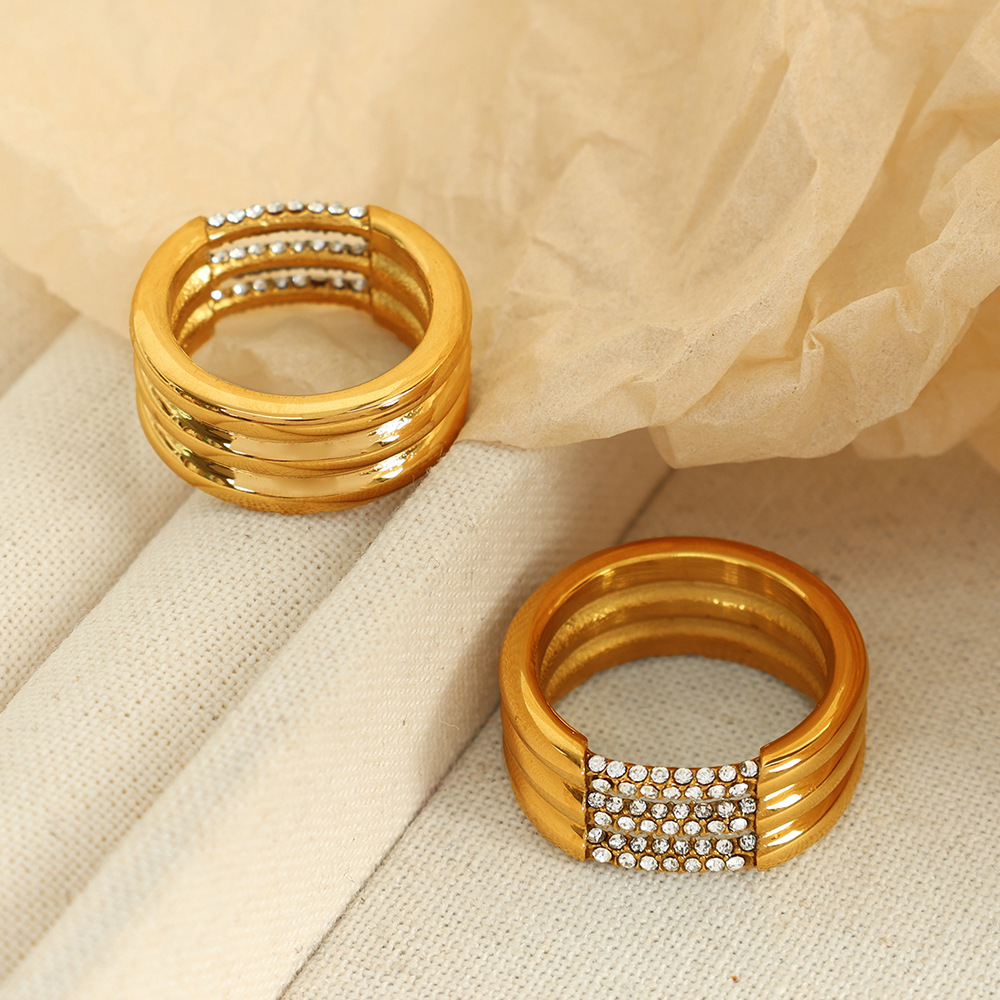 1 Paire De Bagues Simples Géométriques En Acier Inoxydable Plaqué Or  Avec Strass Pour Femme Image4