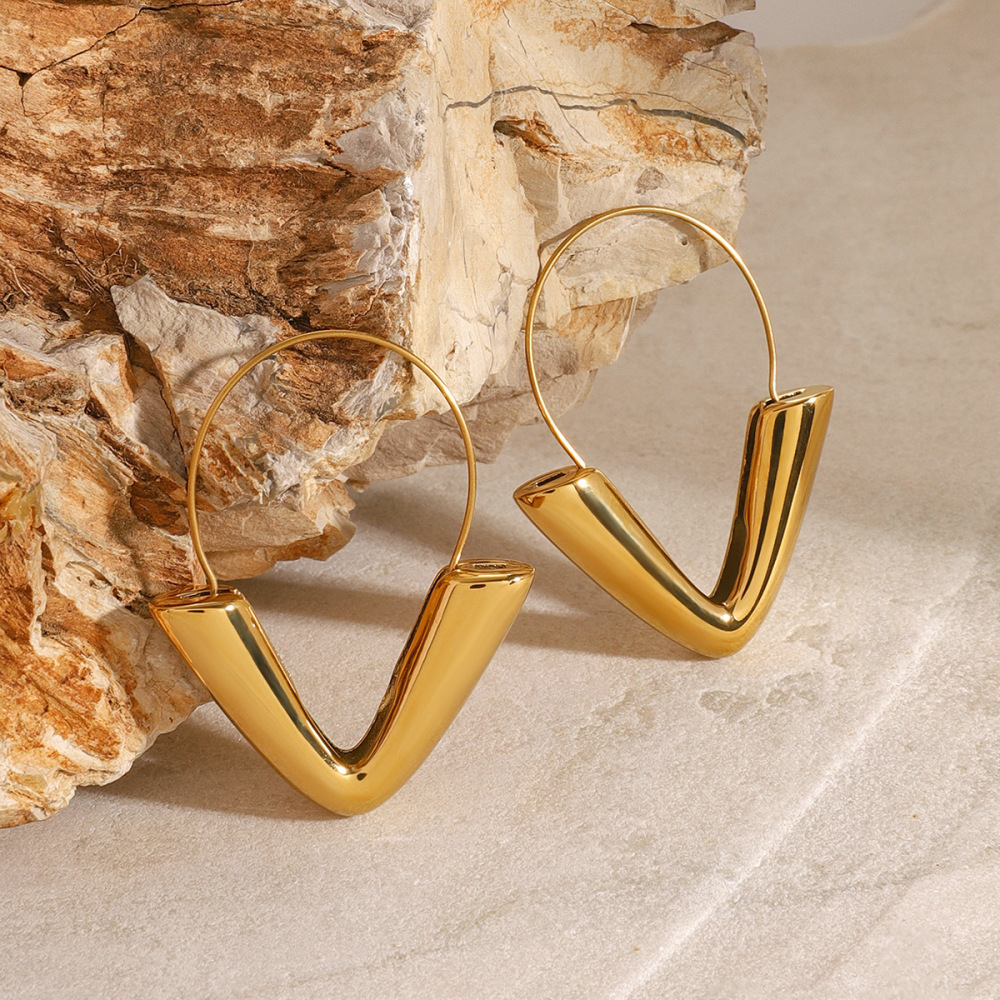 1 Paire De Boucles D'Oreilles Créoles Géométriques Décontractées En Acier Inoxydable Plaqué Or  Pour Femmes Image4