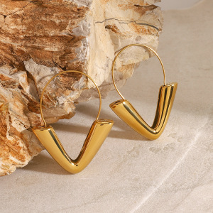 1 Paire De Boucles D'Oreilles Créoles Géométriques Décontractées En Acier Inoxydable Plaqué Or  Pour Femmes h5 Image4