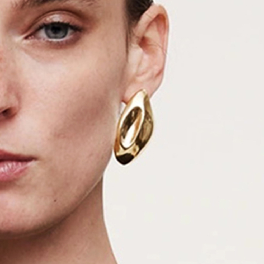 Boucles D'Oreilles Puces Pour Femme, Collection Commute, Forme Ovale Irrégulière, En Acier Inoxydable, Couleur Or, Étanches, 1 Paire Image5