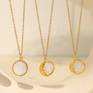 Collier Avec Pendentif Classique Soleil/Lune En Acier Titane Couleur Or Pour Femme, Série Romantique, 1 Pièce h5 Image3