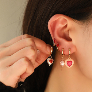1 Paire De Boucles D'Oreilles Pendantes En Alliage Pour Femme, Série Romantique, Motif Cœur h5 Image3